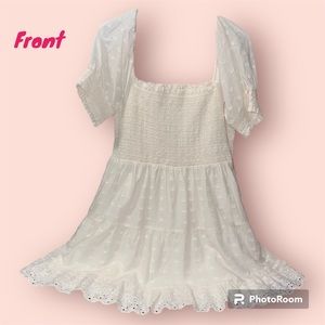 American Eagle lace cream dress with puff sleeves + square neckline size large